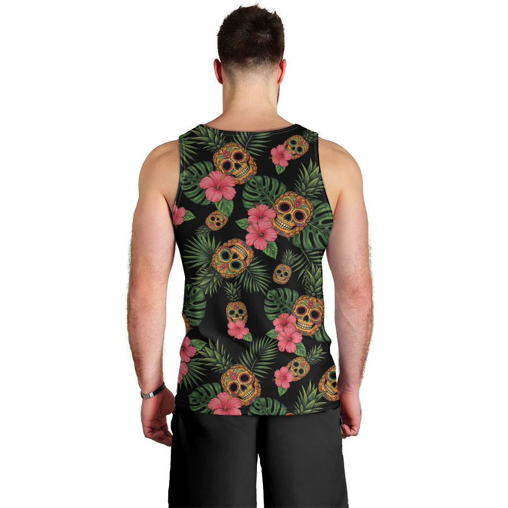 Tropical Calavera Hawaiian Men Tank Top Sugar Skull Pineapple Hibiscus Floral DT05 - Polynesian Pride
