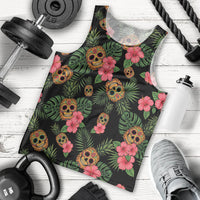 Tropical Calavera Hawaiian Men Tank Top Sugar Skull Pineapple Hibiscus Floral DT05 - Polynesian Pride