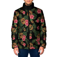 Tropical Calavera Hawaiian Padded Jacket Sugar Skull Pineapple Hibiscus Floral DT05 Men Black - Polynesian Pride