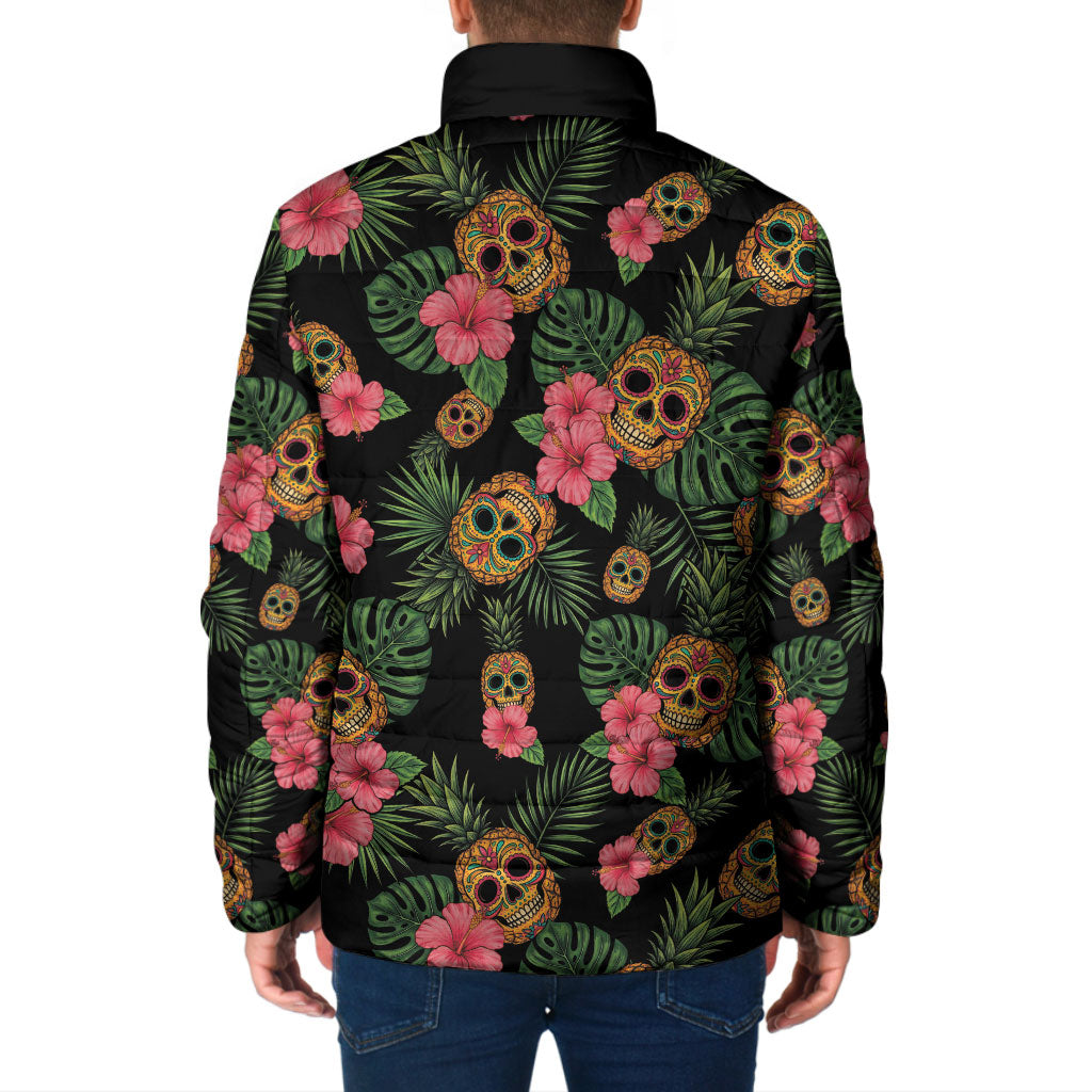Tropical Calavera Hawaiian Padded Jacket Sugar Skull Pineapple Hibiscus Floral DT05 - Polynesian Pride