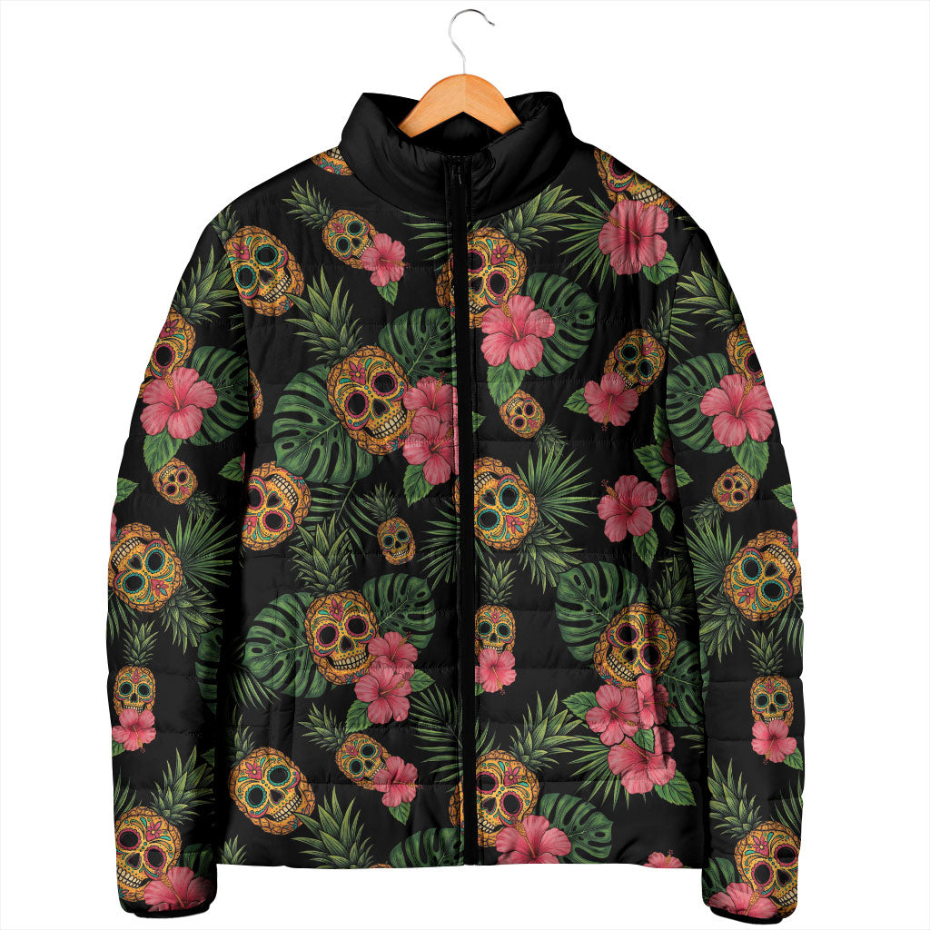 Tropical Calavera Hawaiian Padded Jacket Sugar Skull Pineapple Hibiscus Floral DT05 - Polynesian Pride