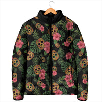 Tropical Calavera Hawaiian Padded Jacket Sugar Skull Pineapple Hibiscus Floral DT05 - Polynesian Pride