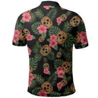 Tropical Calavera Hawaiian Polo Shirt Sugar Skull Pineapple Hibiscus Floral