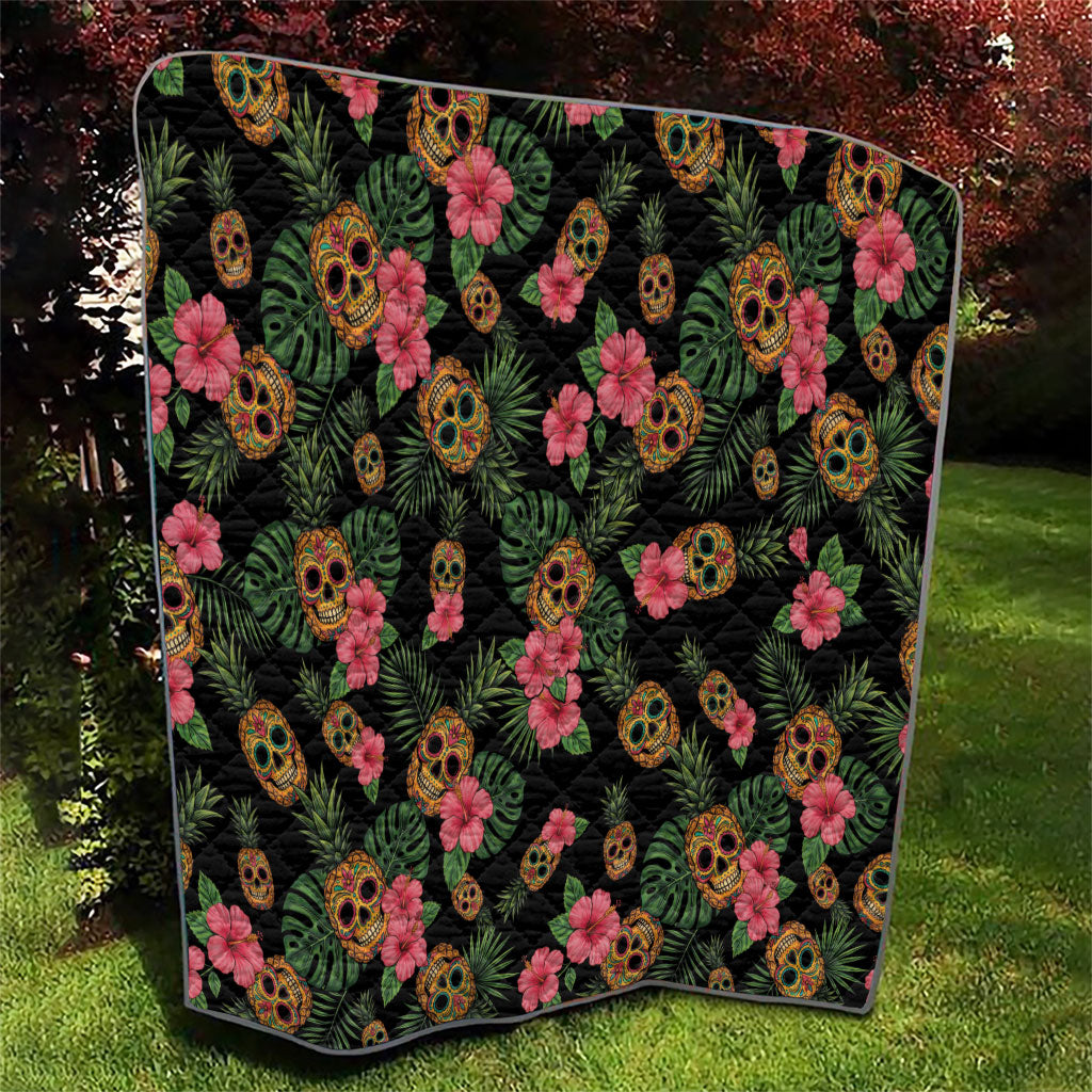 Tropical Calavera Hawaiian Quilt Sugar Skull Pineapple Hibiscus Floral DT05 - Polynesian Pride