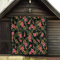 Tropical Calavera Hawaiian Quilt Sugar Skull Pineapple Hibiscus Floral DT05 - Polynesian Pride