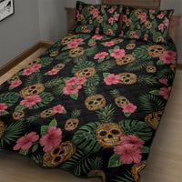Tropical Calavera Hawaiian Quilt Bed Set Sugar Skull Pineapple Hibiscus Floral DT05 - Polynesian Pride