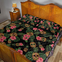 Tropical Calavera Hawaiian Quilt Bed Set Sugar Skull Pineapple Hibiscus Floral DT05 - Polynesian Pride