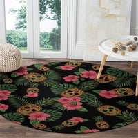 Tropical Calavera Hawaiian Round Carpet Sugar Skull Pineapple Hibiscus Floral DT05 - Polynesian Pride