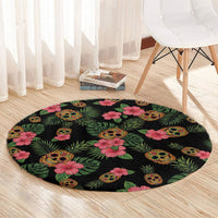 Tropical Calavera Hawaiian Round Carpet Sugar Skull Pineapple Hibiscus Floral DT05 - Polynesian Pride