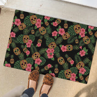Tropical Calavera Hawaiian Rubber Doormat Sugar Skull Pineapple Hibiscus Floral DT05 - Polynesian Pride