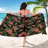 Tropical Calavera Hawaiian Sarong Sugar Skull Pineapple Hibiscus Floral DT05 - Polynesian Pride