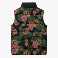 Tropical Calavera Hawaiian Sleeveless Puffer Jacket Sugar Skull Pineapple Hibiscus Floral DT05 - Polynesian Pride