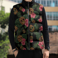 Tropical Calavera Hawaiian Sleeveless Puffer Jacket Sugar Skull Pineapple Hibiscus Floral DT05 - Polynesian Pride