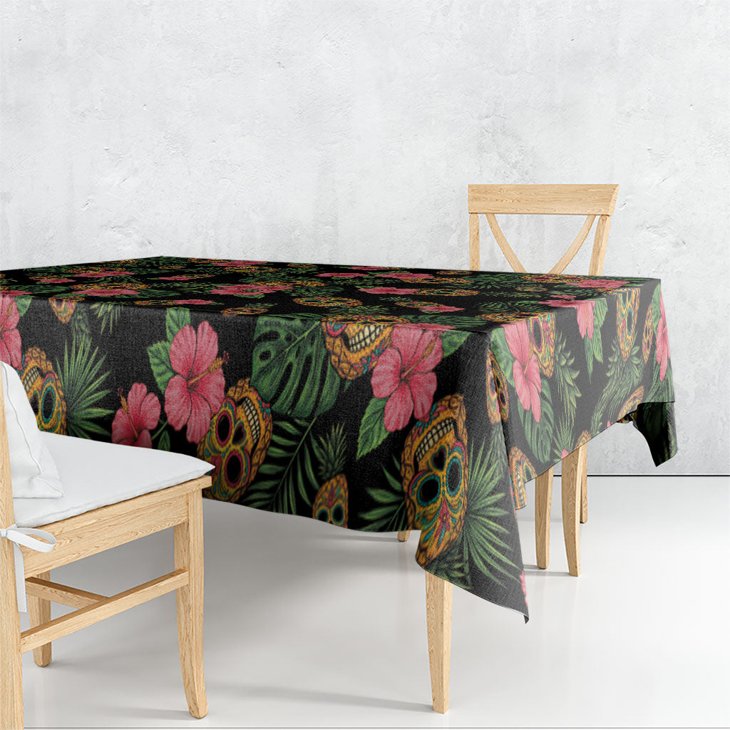 Tropical Calavera Hawaiian Tablecloth Sugar Skull Pineapple Hibiscus Floral DT05 - Polynesian Pride