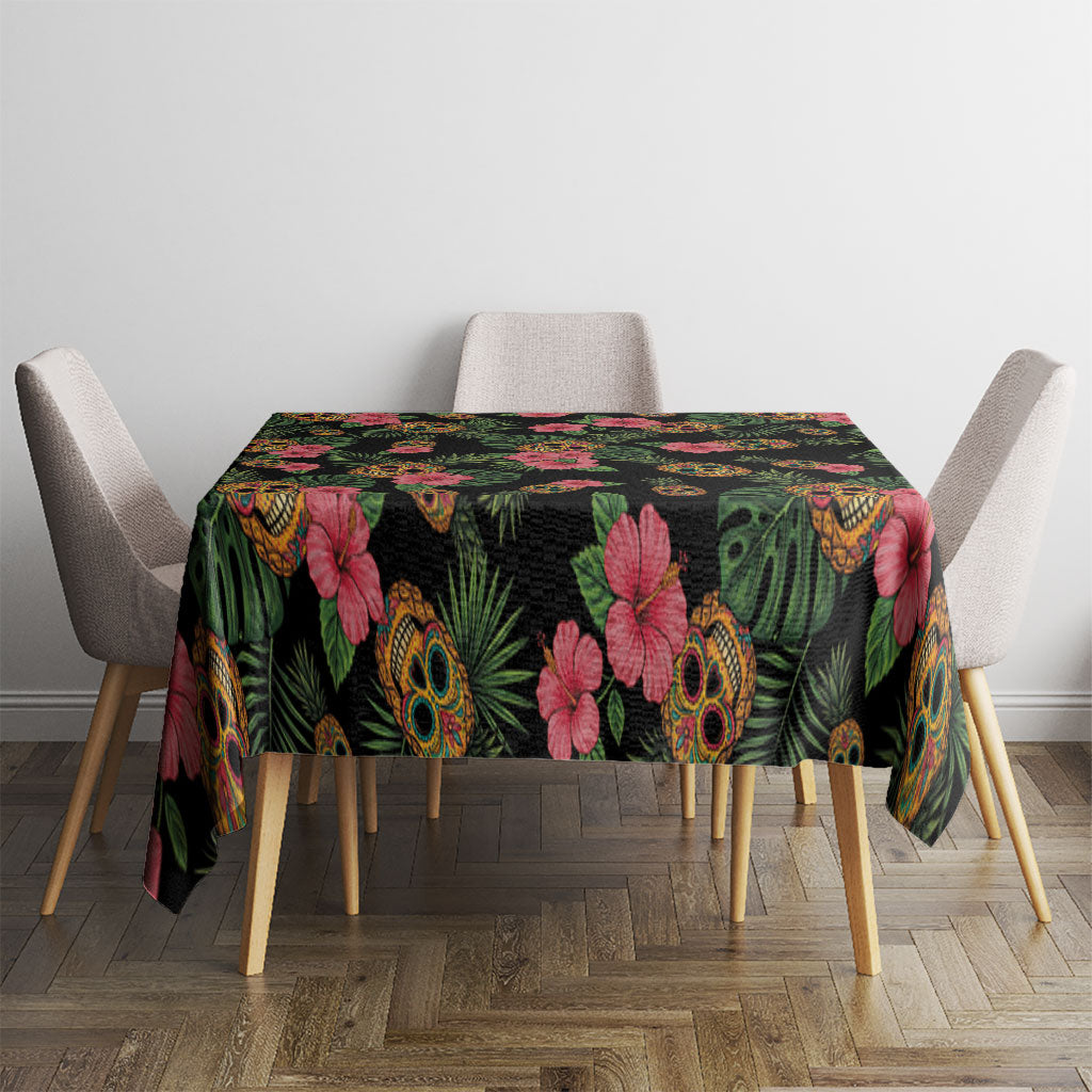 Tropical Calavera Hawaiian Tablecloth Sugar Skull Pineapple Hibiscus Floral DT05 - Polynesian Pride