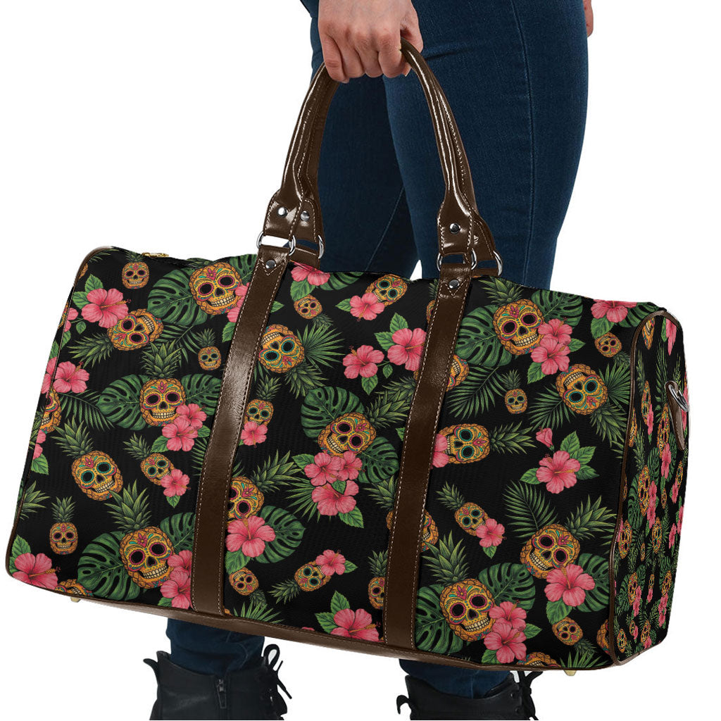 Tropical Calavera Hawaiian Travel Bag Sugar Skull Pineapple Hibiscus Floral DT05 - Polynesian Pride