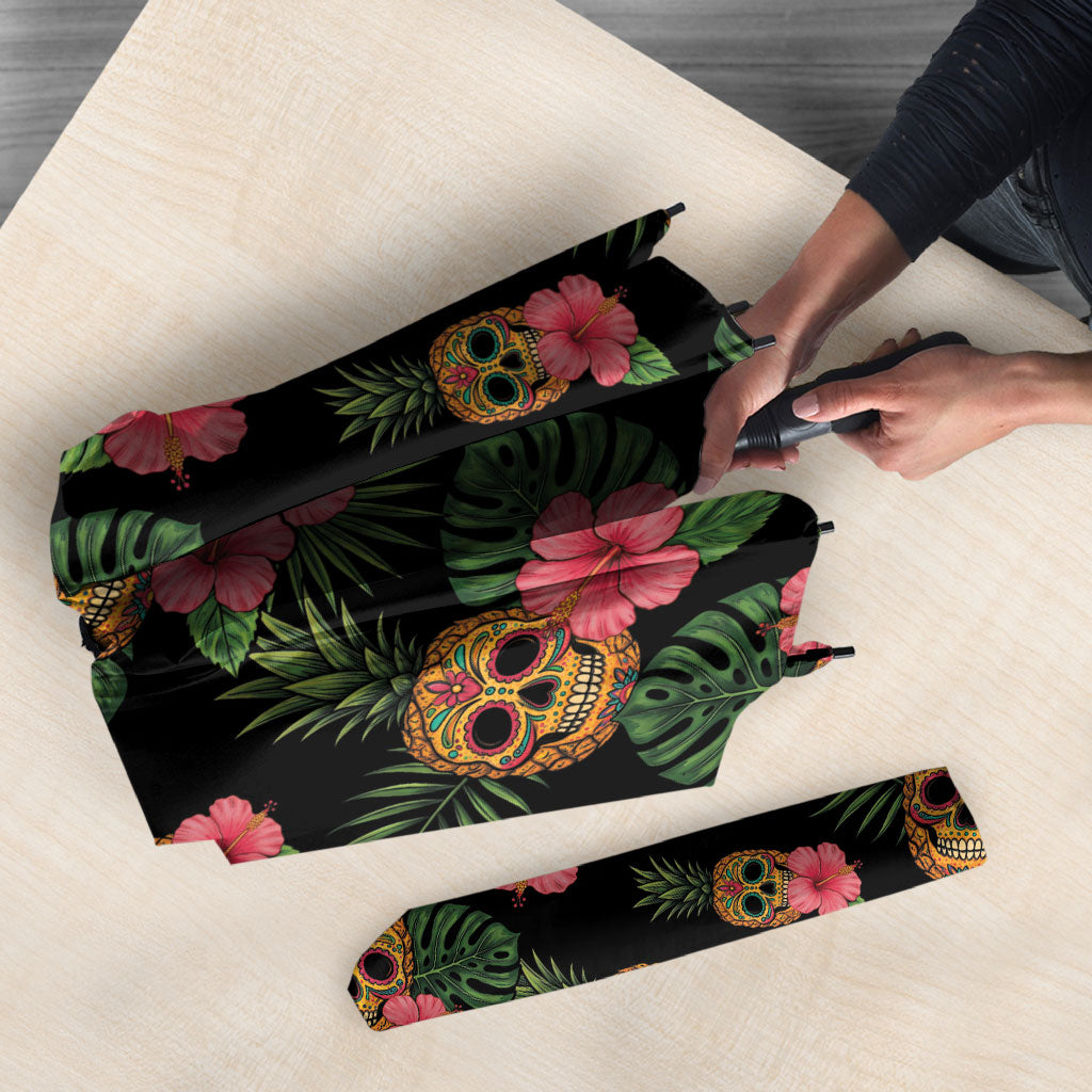 Tropical Calavera Hawaiian Umbrella Sugar Skull Pineapple Hibiscus Floral DT05 - Polynesian Pride
