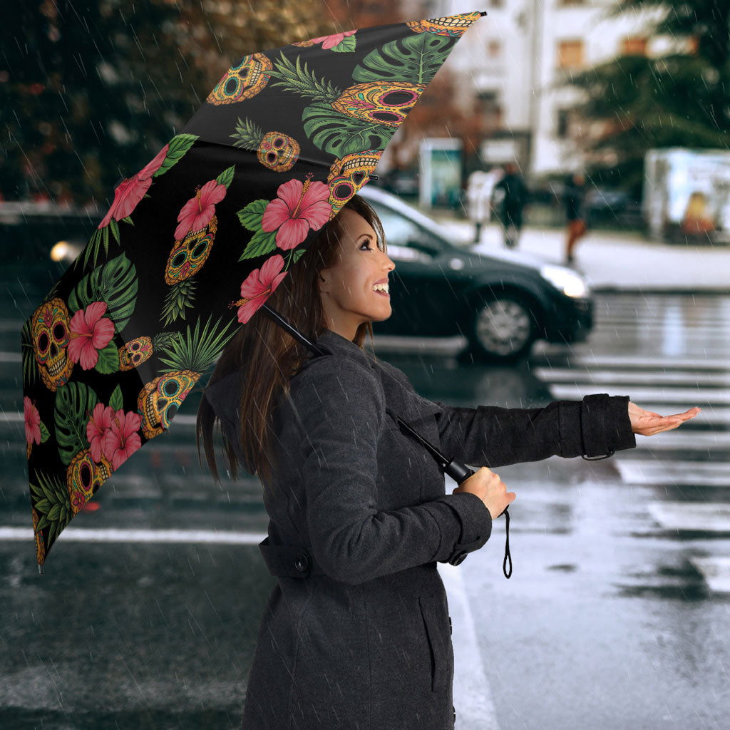 Tropical Calavera Hawaiian Umbrella Sugar Skull Pineapple Hibiscus Floral DT05 - Polynesian Pride