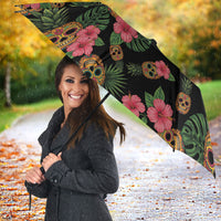 Tropical Calavera Hawaiian Umbrella Sugar Skull Pineapple Hibiscus Floral DT05 - Polynesian Pride