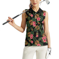 Tropical Calavera Hawaiian Women Sleeveless Polo Shirt Sugar Skull Pineapple Hibiscus Floral DT05 - Polynesian Pride