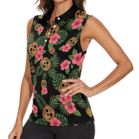 Tropical Calavera Hawaiian Women Sleeveless Polo Shirt Sugar Skull Pineapple Hibiscus Floral DT05 - Polynesian Pride