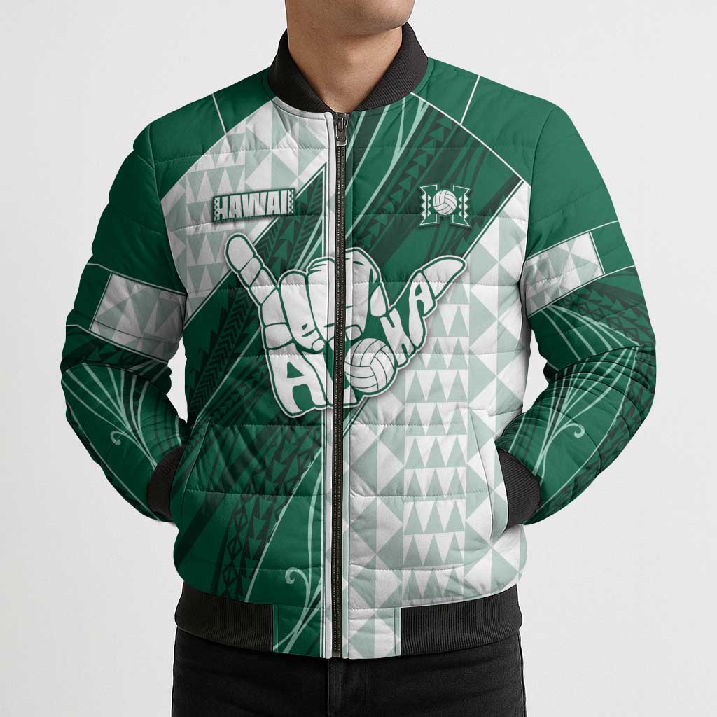 Custom Hawaii Volleyball Bomber Puffer Jacket Shaka Aloha Hand