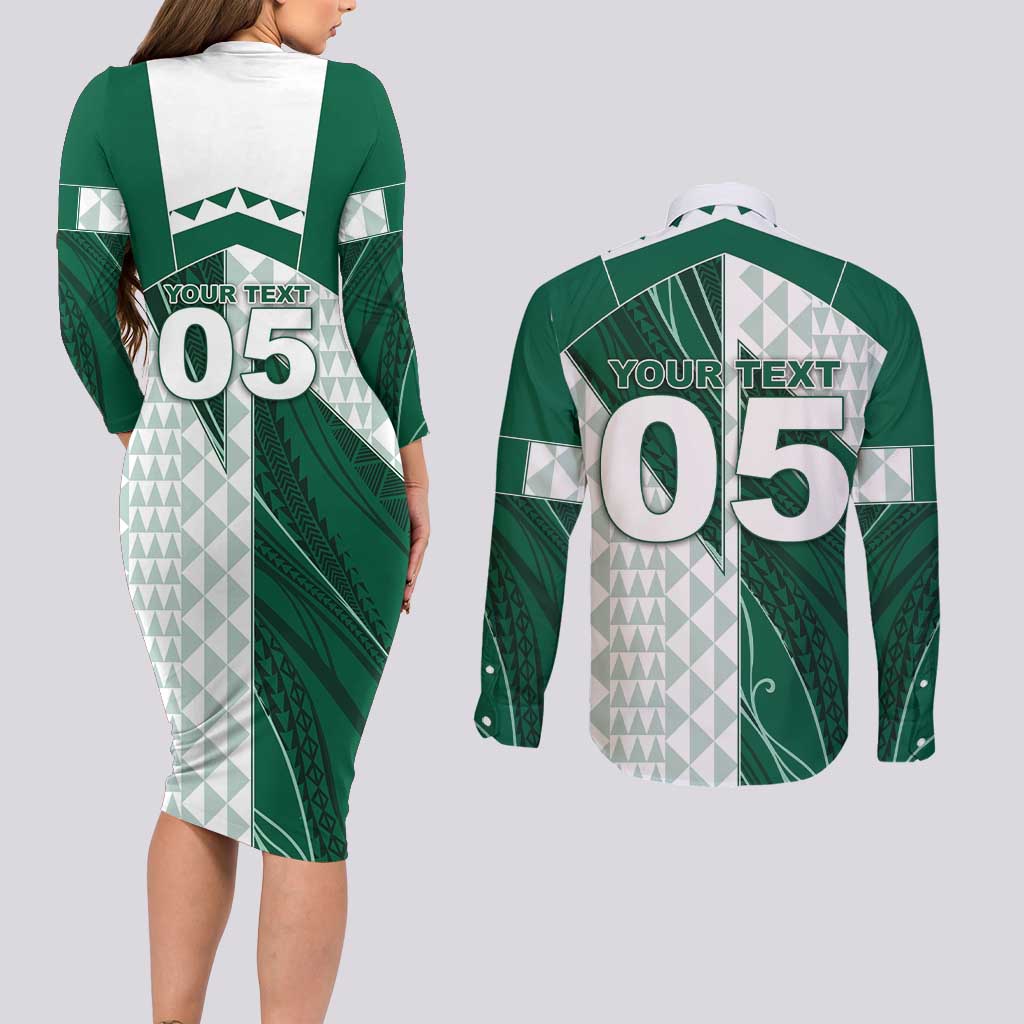 Custom Hawaii Volleyball Couples Matching Long Sleeve Bodycon Dress and Long Sleeve Button Shirt Shaka Aloha Hand