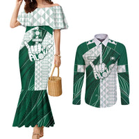 Custom Hawaii Volleyball Couples Matching Mermaid Dress and Long Sleeve Button Shirt Shaka Aloha Hand