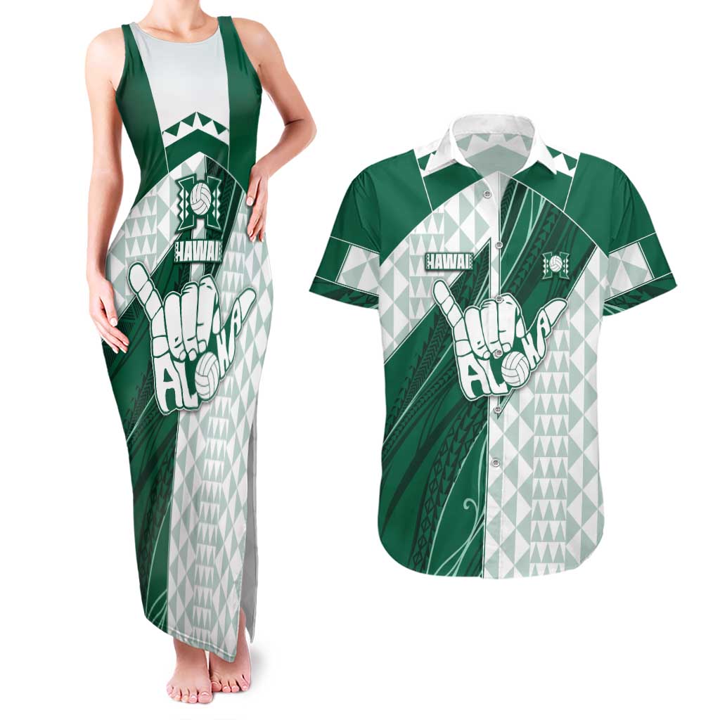 Custom Hawaii Volleyball Couples Matching Tank Maxi Dress and Hawaiian Shirt Shaka Aloha Hand