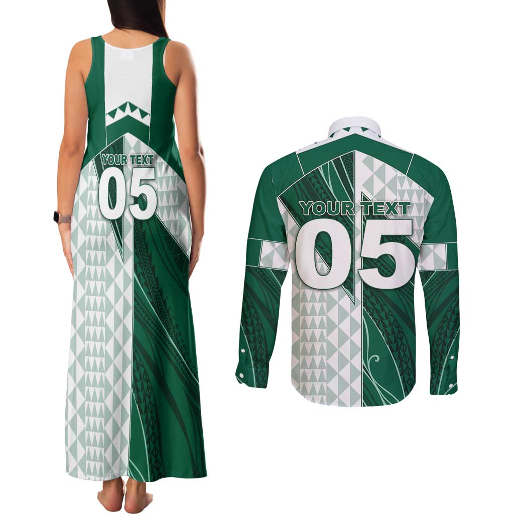 Custom Hawaii Volleyball Couples Matching Tank Maxi Dress and Long Sleeve Button Shirt Shaka Aloha Hand