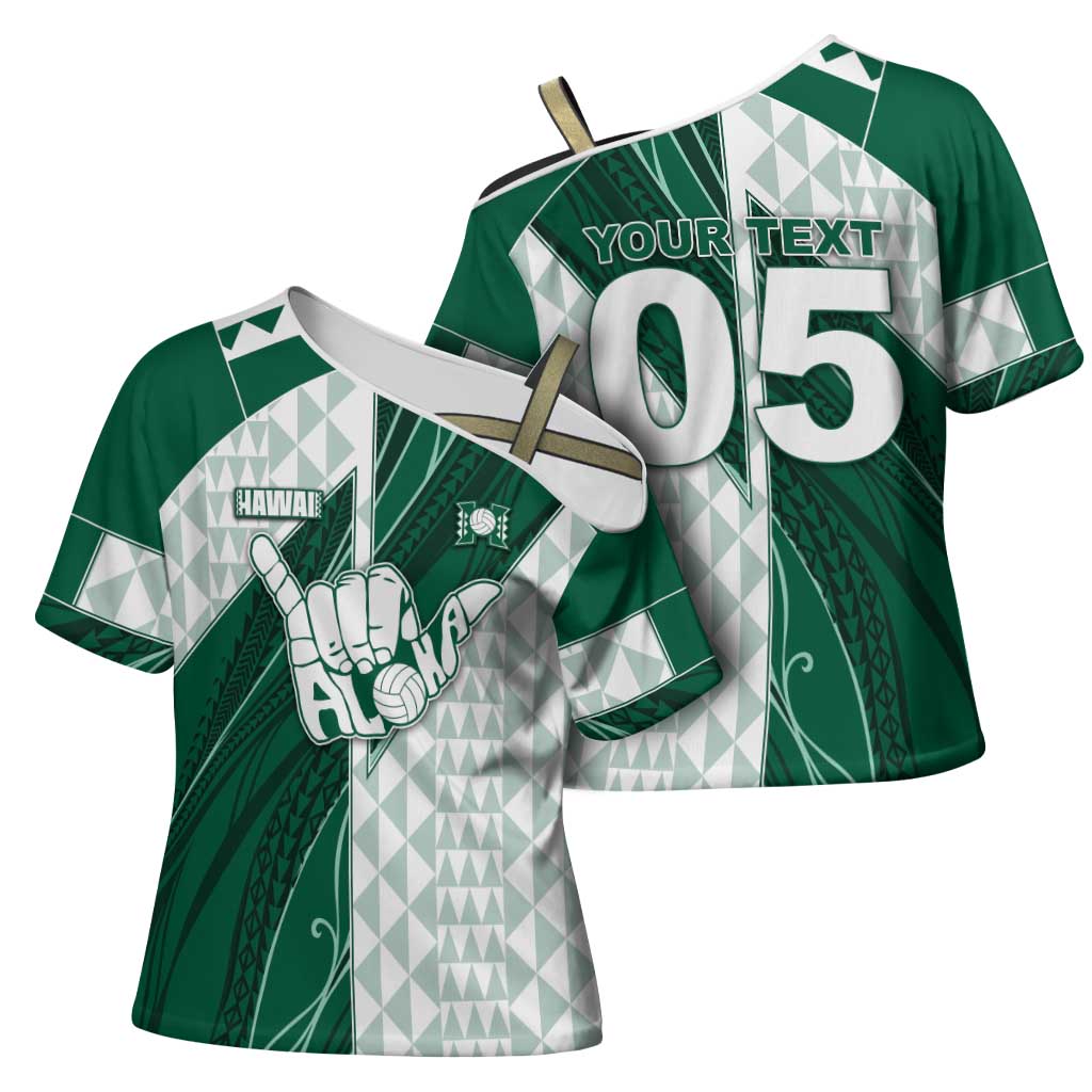 Custom Hawaii Volleyball Cross Shoulder Shirt Shaka Aloha Hand