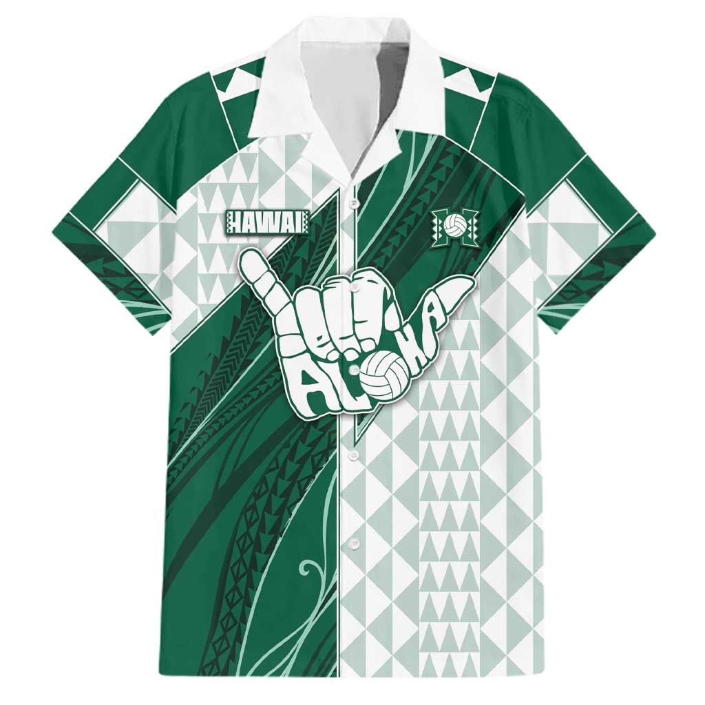 Custom Hawaii Volleyball Family Matching Long Sleeve Bodycon Dress and Hawaiian Shirt Shaka Aloha Hand DT05 Dad's Shirt - Short Sleeve Green - Polynesian Pride