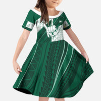 Custom Hawaii Volleyball Family Matching Mermaid Dress and Hawaiian Shirt Shaka Aloha Hand DT05 Daughter's Dress Green - Polynesian Pride