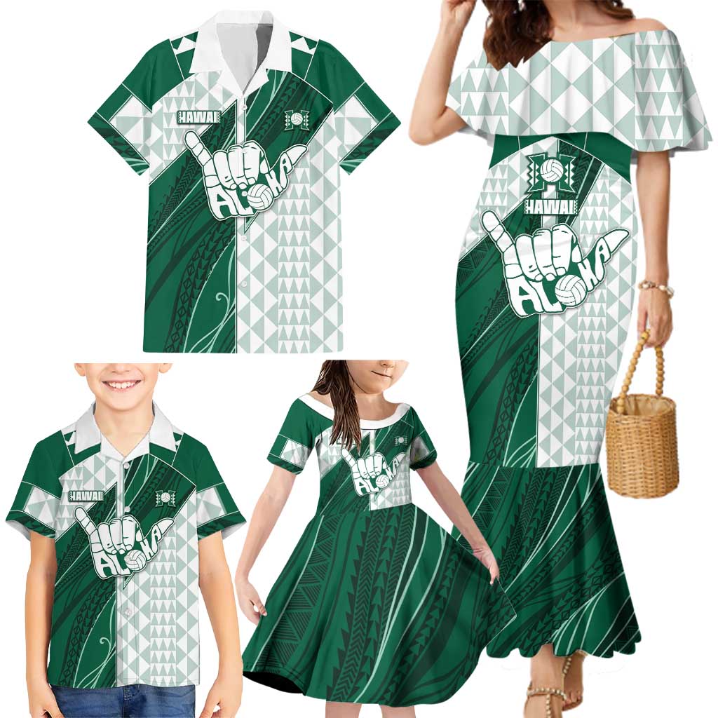 Custom Hawaii Volleyball Family Matching Mermaid Dress and Hawaiian Shirt Shaka Aloha Hand