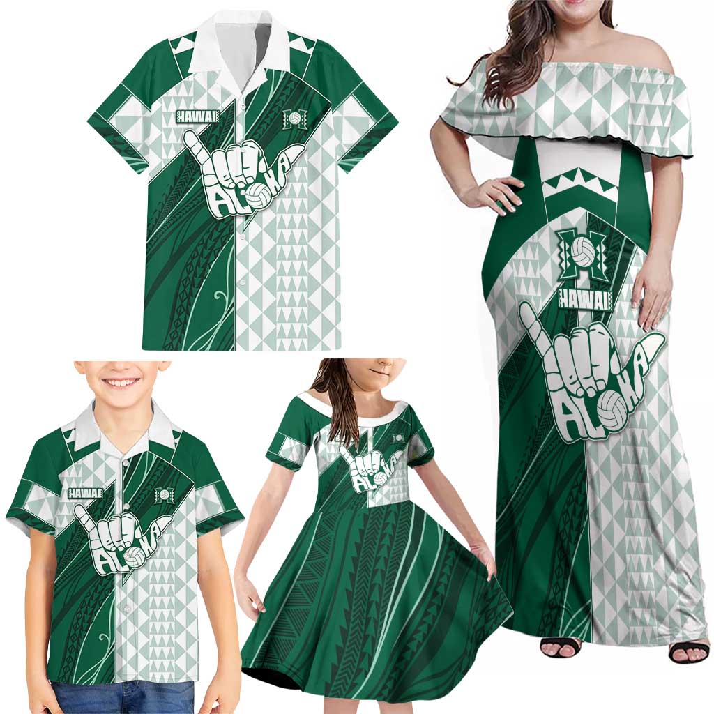 Custom Hawaii Volleyball Family Matching Off Shoulder Maxi Dress and Hawaiian Shirt Shaka Aloha Hand DT05 - Polynesian Pride