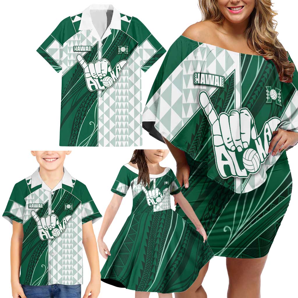 Custom Hawaii Volleyball Family Matching Off Shoulder Short Dress and Hawaiian Shirt Shaka Aloha Hand DT05 - Polynesian Pride