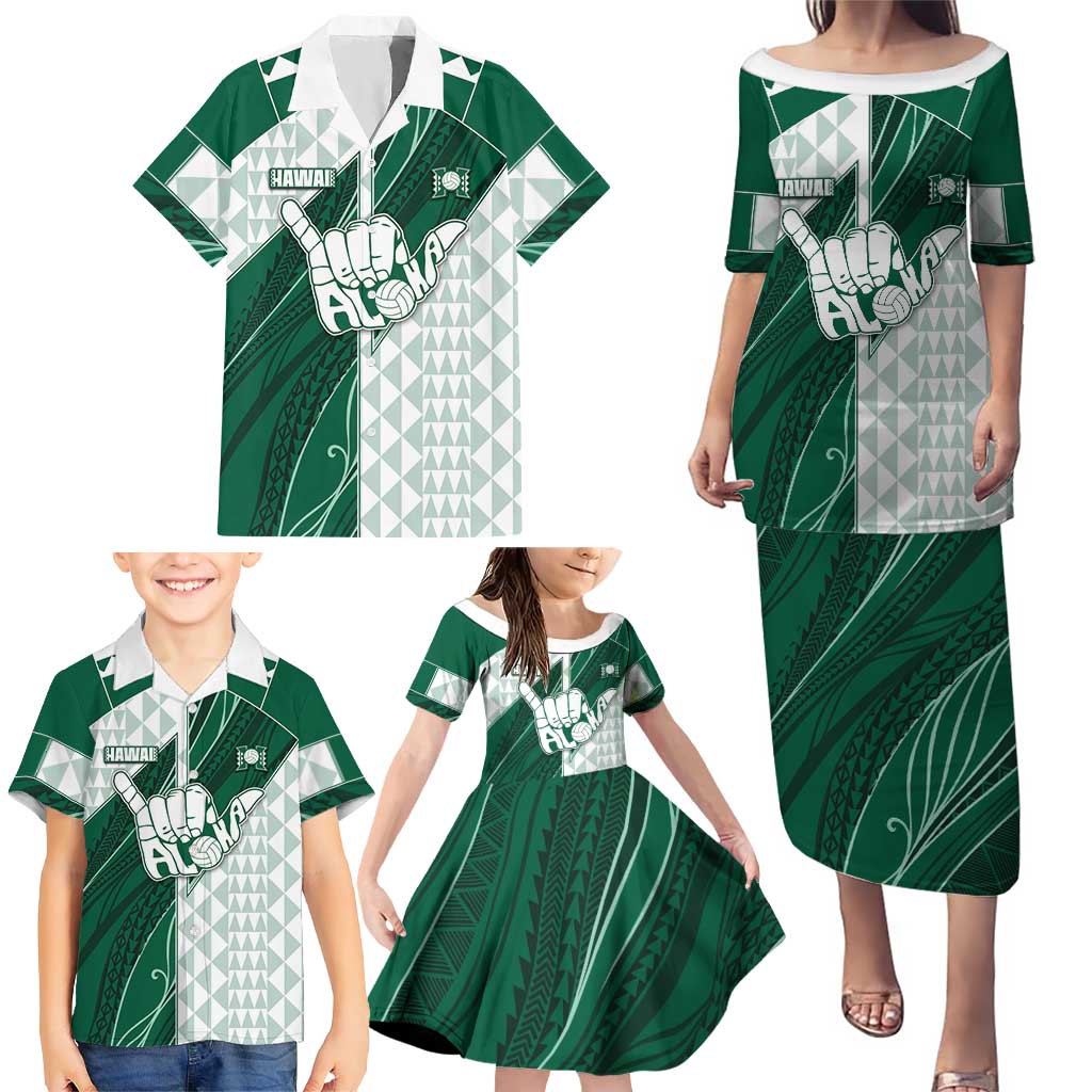 Custom Hawaii Volleyball Family Matching Puletasi and Hawaiian Shirt Shaka Aloha Hand