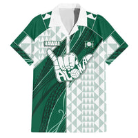 Custom Hawaii Volleyball Family Matching Summer Maxi Dress and Hawaiian Shirt Shaka Aloha Hand DT05 Dad's Shirt - Short Sleeve Green - Polynesian Pride