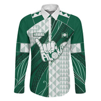 Custom Hawaii Volleyball Family Matching Summer Maxi Dress and Hawaiian Shirt Shaka Aloha Hand DT05 Dad's Shirt - Long Sleeve Green - Polynesian Pride