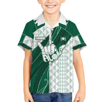 Custom Hawaii Volleyball Family Matching Tank Maxi Dress and Hawaiian Shirt Shaka Aloha Hand DT05 Son's Shirt Green - Polynesian Pride