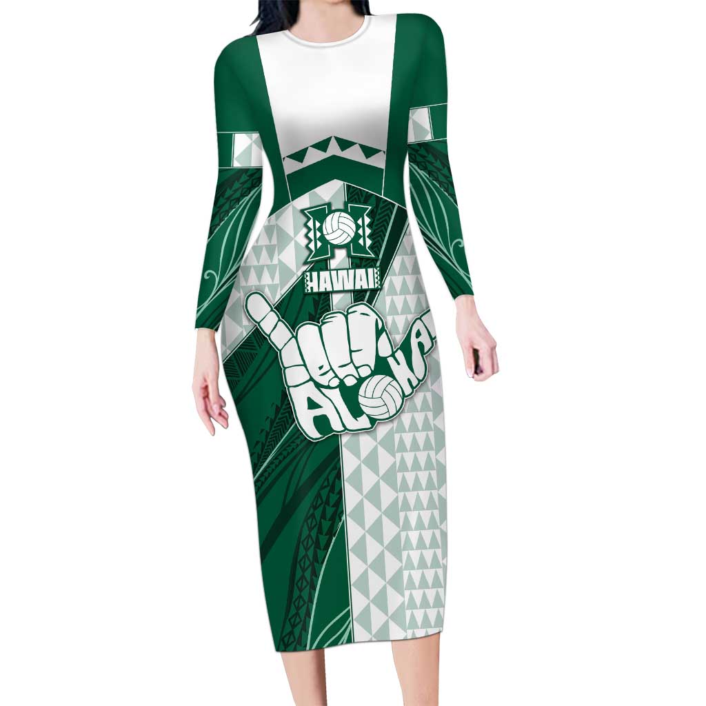 Custom Hawaii Volleyball Long Sleeve Bodycon Dress Shaka Aloha Hand