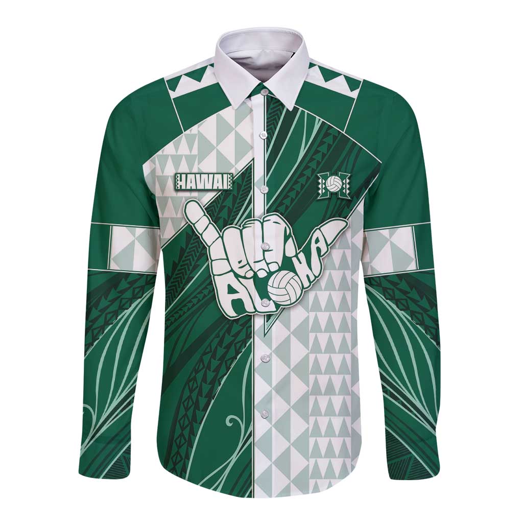 Custom Hawaii Volleyball Long Sleeve Button Shirt Shaka Aloha Hand