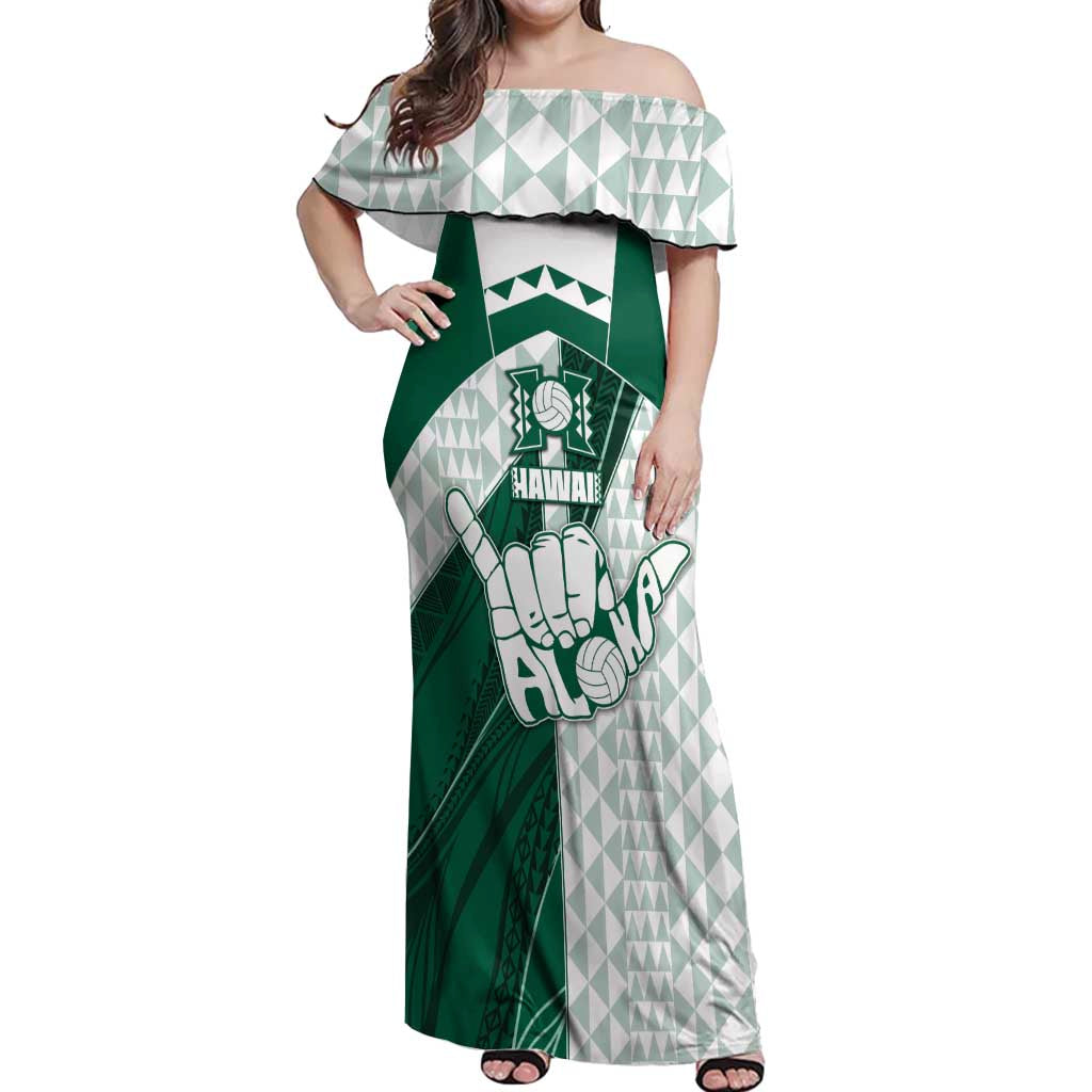 Custom Hawaii Volleyball Off Shoulder Maxi Dress Shaka Aloha Hand