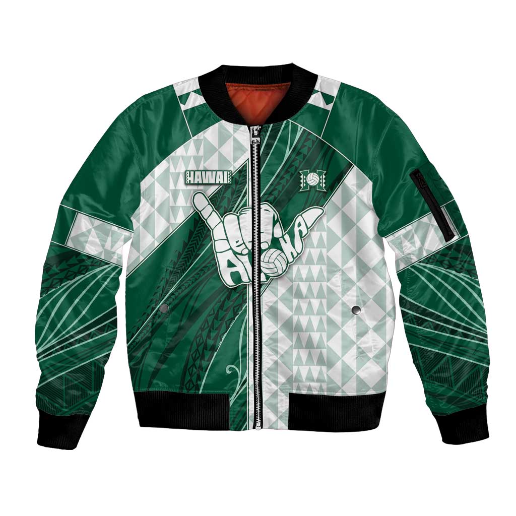 Custom Hawaii Volleyball Sleeve Zip Bomber Jacket Shaka Aloha Hand