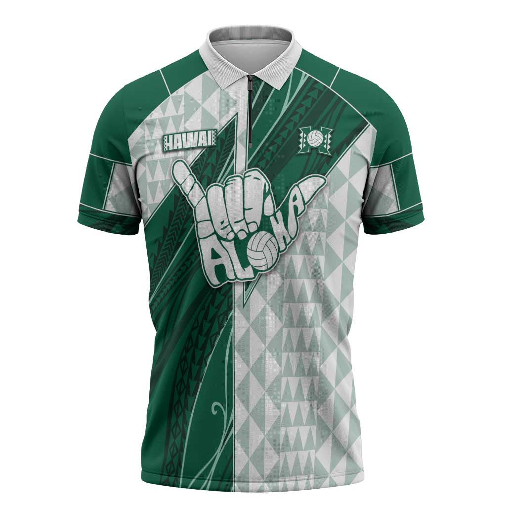 Custom Hawaii Volleyball Zipper Polo Shirt Shaka Aloha Hand