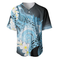 Piko Hawaiian Baseball Jersey Blue Galaxy Spiral Plumeria Tribal Patterns