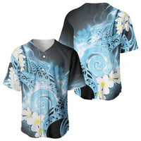 Piko Hawaiian Baseball Jersey Blue Galaxy Spiral Plumeria Tribal Patterns