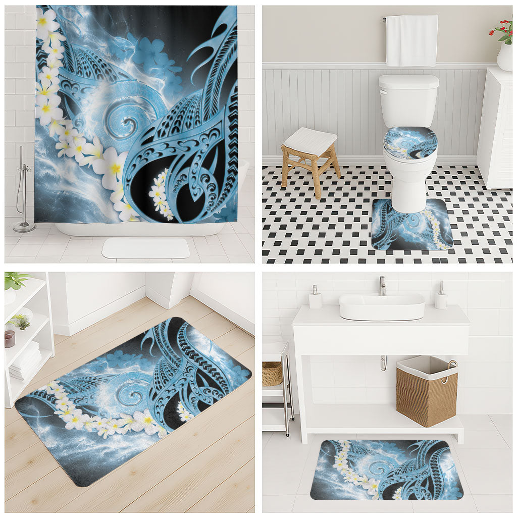 Piko Hawaiian Bathroom Set Blue Galaxy Spiral Plumeria Tribal Patterns