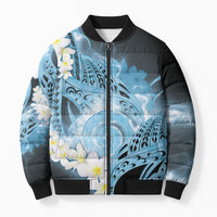 Piko Hawaiian Bomber Puffer Jacket Blue Galaxy Spiral Plumeria Tribal Patterns