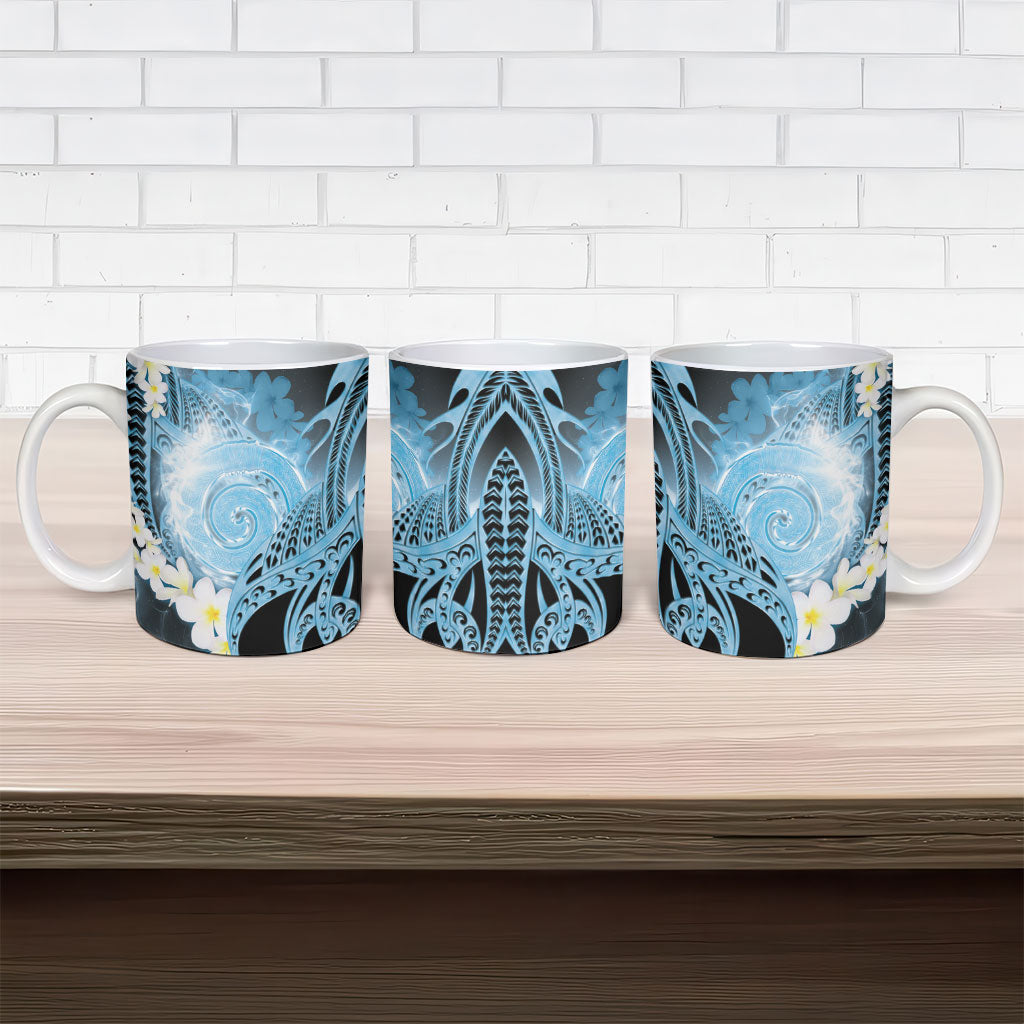 Piko Hawaiian Ceramic Mug Blue Galaxy Spiral Plumeria Tribal Patterns